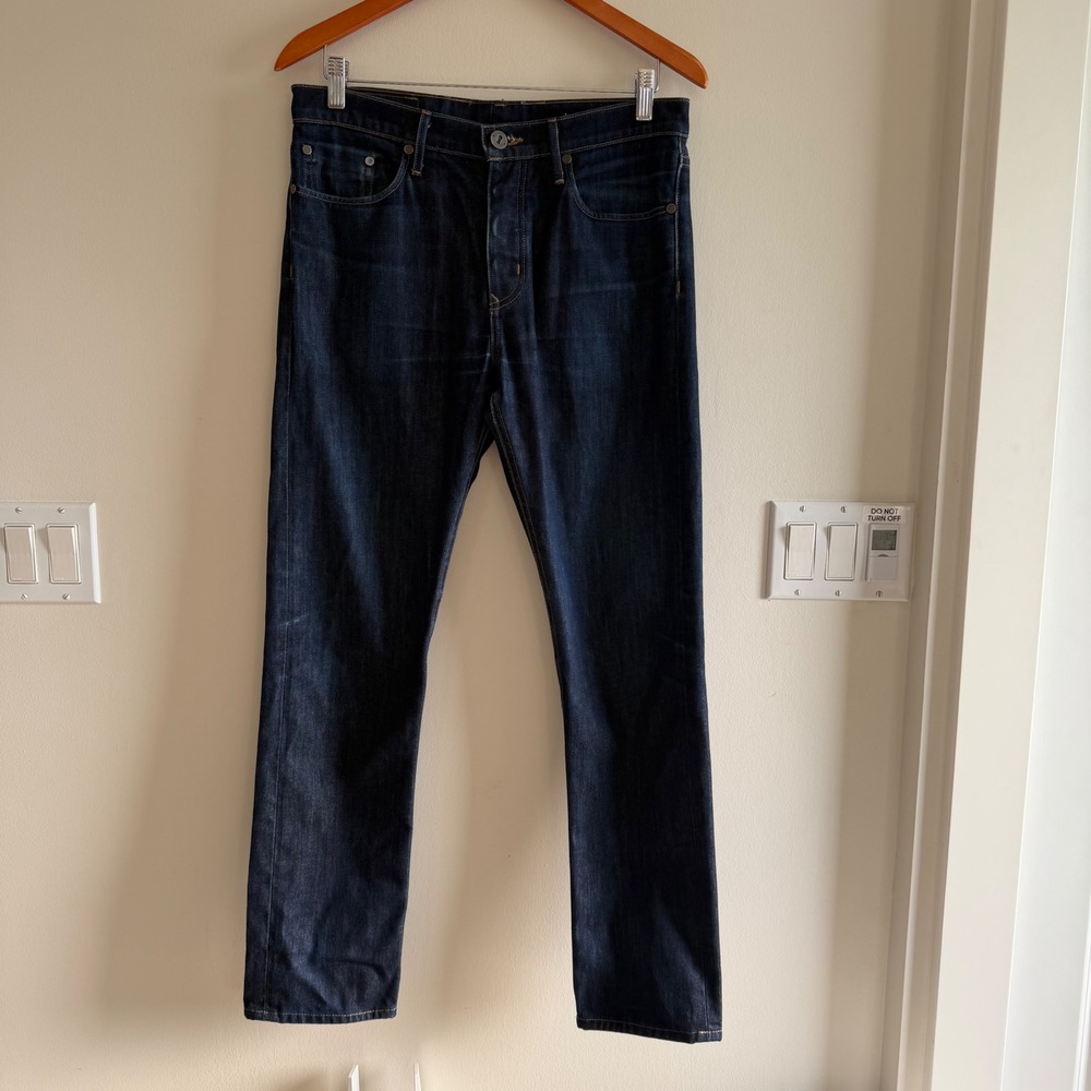 THVM Straight Leg Dark Wash Denim Jeans Indigo Mens 32 Button Fly Made in USA